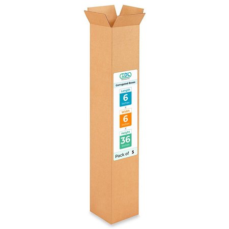 IDL PACKAGING 6L x 6W x 36H Corrugated Boxes for Shipping or Moving, Heavy Duty, 5PK B-6636-5